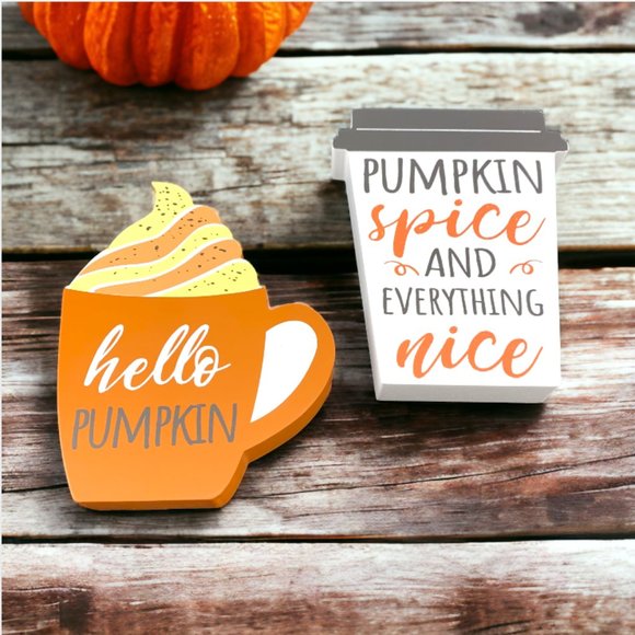 NEW Fall Drink Plaques--Mug and Cup with Pumpkin Sayings (Set of 2) - Picture 1 of 5